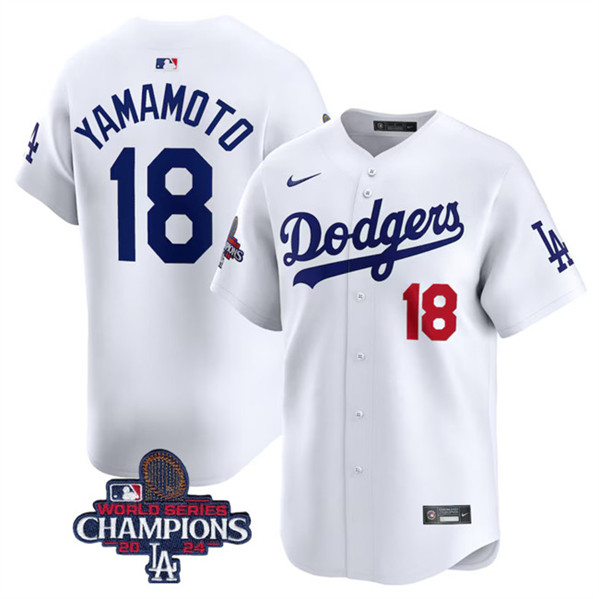 Los Angeles Dodgers #18 Yoshinobu Yamamoto White 2024 World Series Champions Home Limited Stitched Jersey